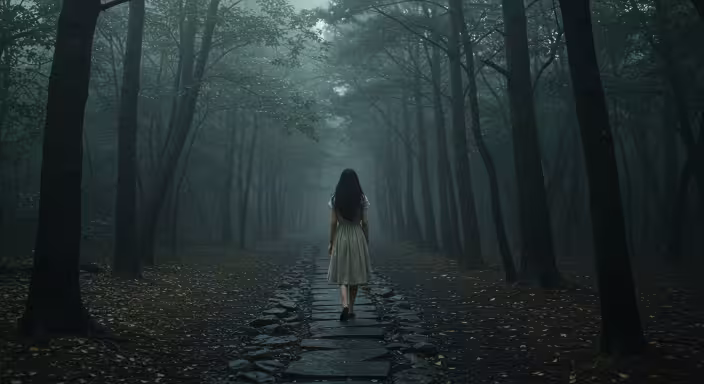 숲길을-산책하고-있는-여자